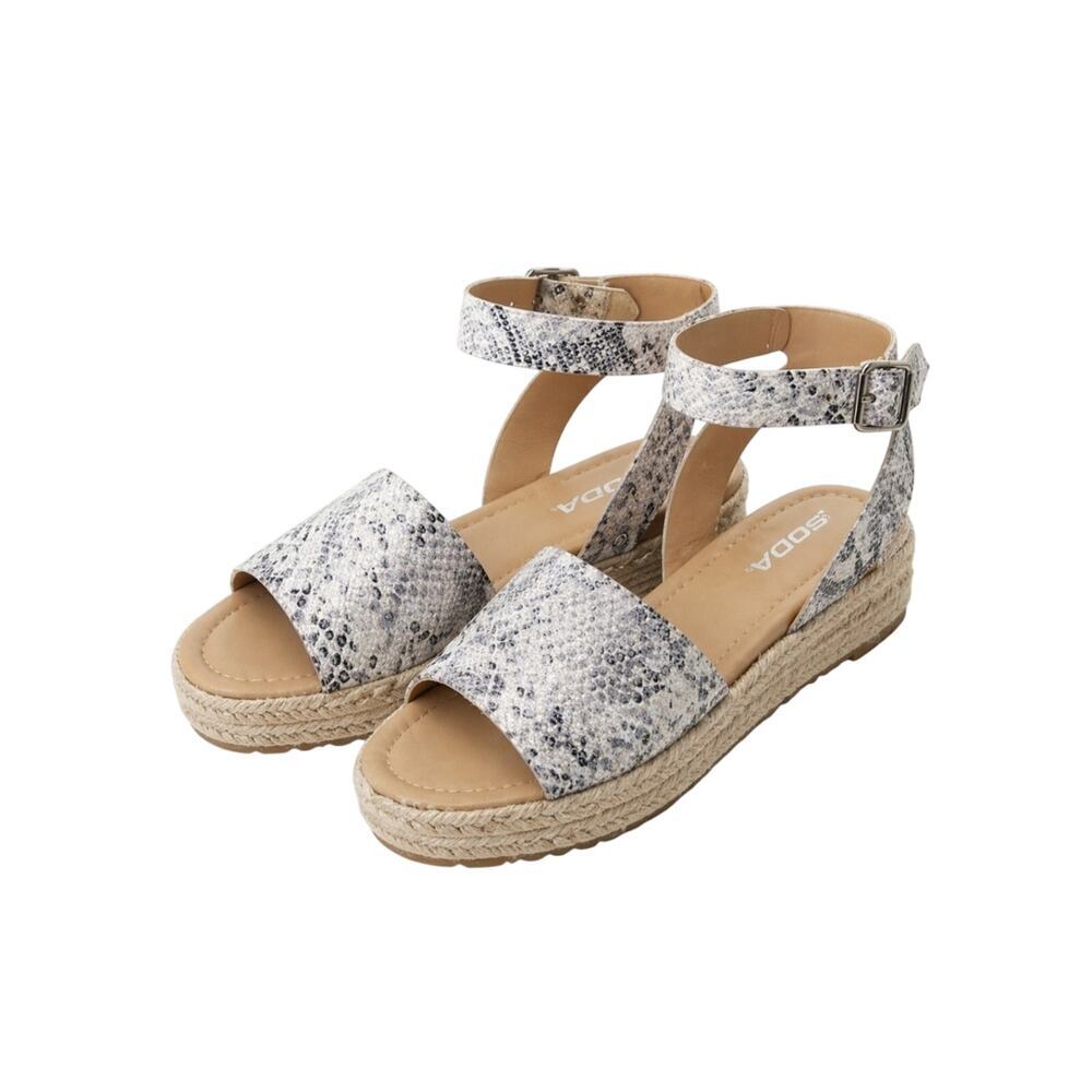 Soda Gray Snake-Print Espadrille Wedge Platform Sandals, Women 7.5, Ankle Strap
